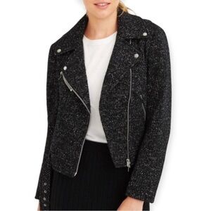Club Monaco Zina Black Tweed  Belted Moto Jacket wool medium